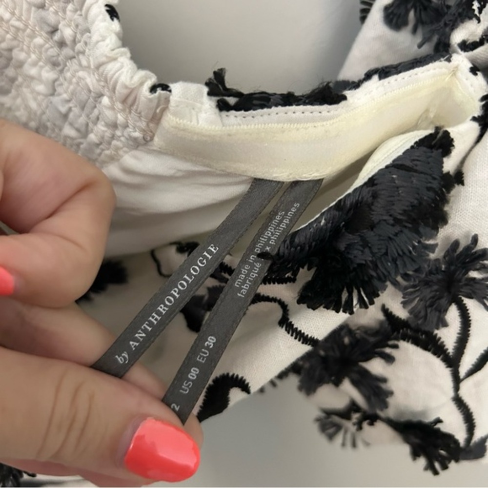 Anthropologie Sabrina Black & White Puff-Sleeve Applique Mini Dress - Picture 4 of 11